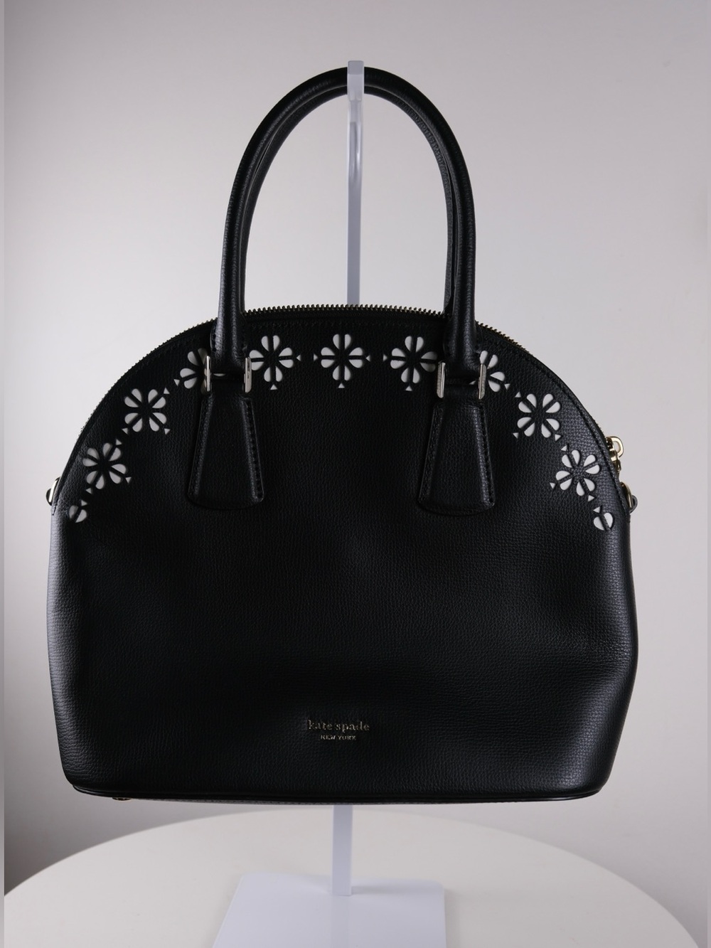 Kate Spade New York Black Leather Floral Cutout Satchel Purse